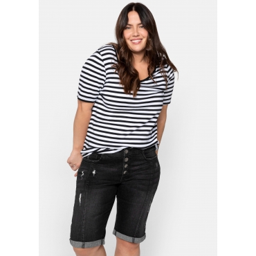 Bermuda Stretch-Jeans im Used-Look, black used Denim, Gr.40-58 