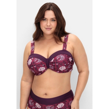 Bikini-Oberteil mit wattierten Cups und Bügeln, beere gemustert, Gr.40B-58F 