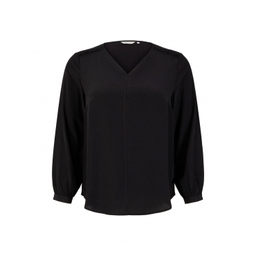 Bluse mit V-Ausschnitt und Faltendetail, schwarz, Gr.44-54 