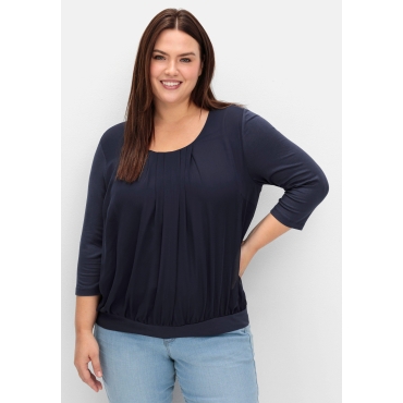 Blusenshirt mit Chiffon-Body und 3/4-Ärmeln, tiefblau, Gr.40/42-56/58 