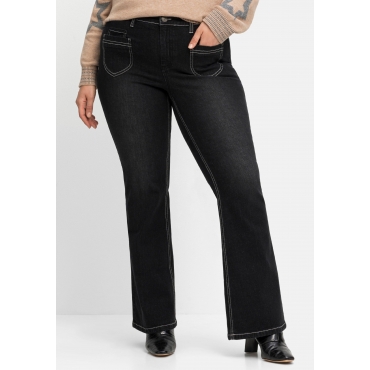 Bootcut-Jeans in High-Heel-Länge, mit Kontrastnähten, black Denim, Gr.40-58 
