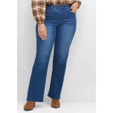 Bootcut Jeans mit geflochtenen Taschen-Details, blue Denim, Gr.40-58 