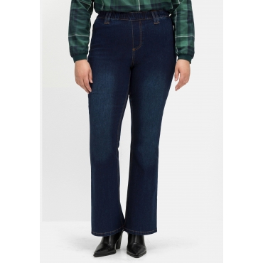Bootcut-Jeans mit Gummibund und Kontrastnähten, dark blue Denim, Gr.40-58 