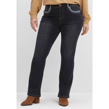 Bootcut-Jeans mit Kontrastdetails, black Denim, Gr.40-58 