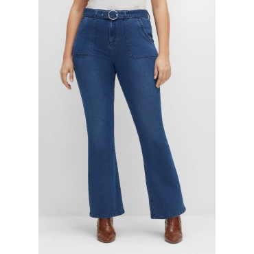 Bootcut-Jeans mit Stoffgürtel und markanten Taschen, dark blue Denim, Gr.40-58 