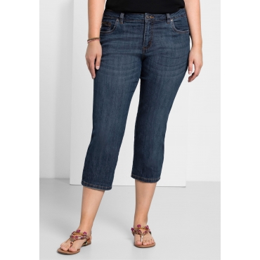 Capri-Stretch-Jeans mit individuellen Used-Effekten, dark blue Denim, Gr.40-58 
