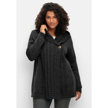 Cardigan mit Kapuze und Knopfverschluss, anthrazit, Gr.40/42-56/58 