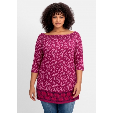 Carmenshirt mit Paisleymuster und 3/4-Arm, beere gemustert, Gr.40/42-56/58 