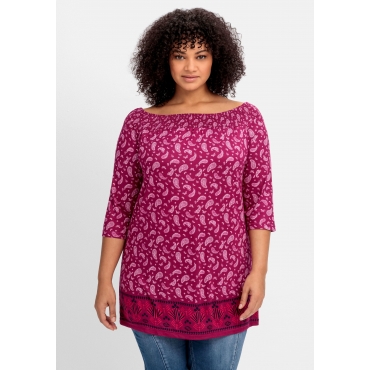 Carmenshirt mit Paisleymuster und 3/4-Arm, beere gemustert, Gr.40/42-56/58 