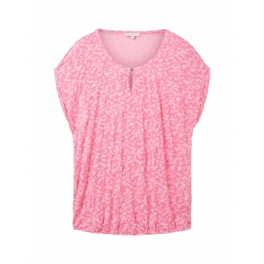 Gecrinkeltes Shirt mit Minimalprint, gekräuselter Saum, pink bedruckt, Gr.44-54 