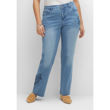 Gerade Jeans mit Blumenstickereien, blue Denim, Gr.40-58 