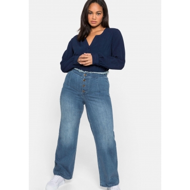 Gerade Jeans mit fransigem High-Waist-Bund, blue Denim, Gr.40-58 