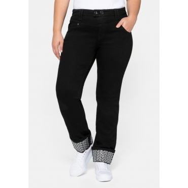 Gerade Jeans mit Glitzersteinen an Saum und Taschen, black used Denim, Gr.40-58 