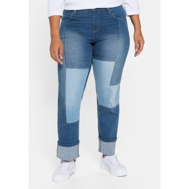 Gerade Jeans mit individuellem Patchwork-Design, blue used Denim, Gr.40-58 
