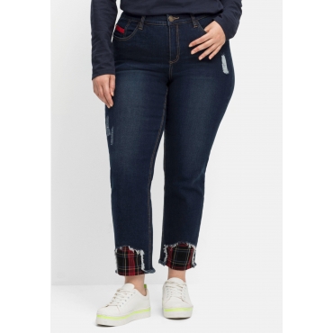 Gerade Jeans mit Kontrastdetails an Bein und Tasche, dark blue Denim, Gr.40-58 