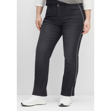 Gerade Jeans mit Kontrasttapes seitlich, black Denim, Gr.40-58 