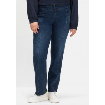 Gerade Jeans mit Teilungsnaht und Zipper am Saum, dark blue used Denim, Gr.40-58 