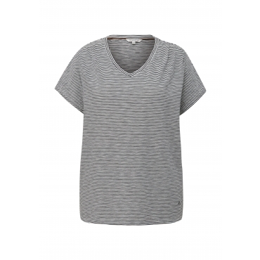 Gestreiftes T-Shirt mit Ärmelaufschlag und V-Ausschnitt, weiß gestreift, Gr.44-54 