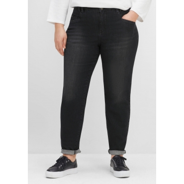 Girlfriend-Jeans mit Teilgummibund hinten, black Denim, Gr.40-58 