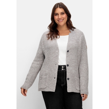 Grobstrickjacke mit Stehkragen und Taschen, steingrau meliert, Gr.40-54 