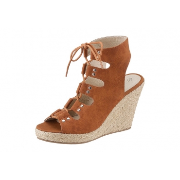 Große Größen: Keilsandalette, cognacfarben