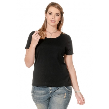 Große Größen: sheego Casual Shirt mit Rundhalsausschnitt, schwarz, Gr.40/42-56/58 
