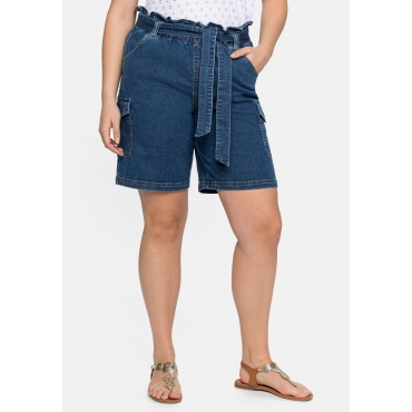 Jeans-Shorts mit Paperbagbund und Cargotaschen, blue used Denim, Gr.40-58 