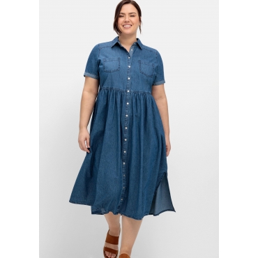 Jeanskleid mit Blusenkragen und Teilungsnaht, blue Denim, Gr.40-58 