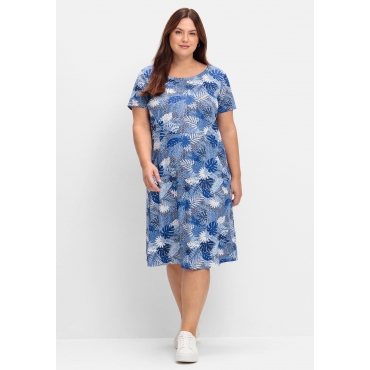 Jerseykleid mit Alloverdruck und Taschen, blau gemustert, Gr.40-56 