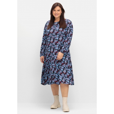 Jerseykleid mit Blumendruck, in A-Linie, nachtblau gemustert, Gr.40-58 