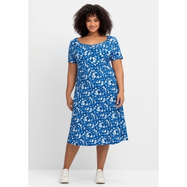 Jerseykleid mit Blumendruck und Herzausschnitt, blau gemustert, Gr.40-58 