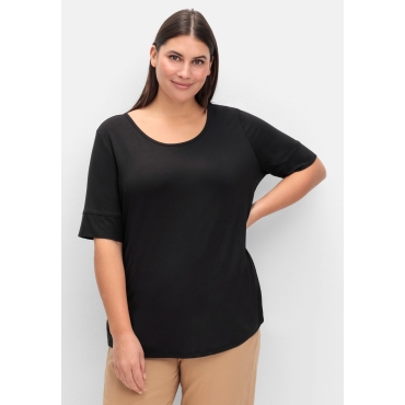 Jerseyshirt mit abgerundetem Saum, schwarz, Gr.40-54 