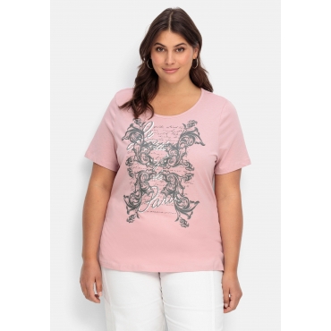Jerseyshirt mit Frontprint und kurzem Ärmel, rosa bedruckt, Gr.40-56 