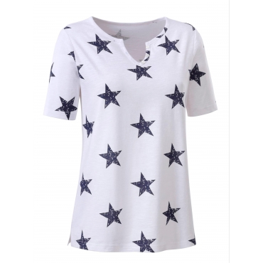 Jerseyshirt mit Sternenprint, aus Flammgarn, offwhite gemustert, Gr.40-54 