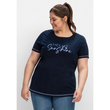 Jerseyshirt mit Wordingprint, leicht tailliert, nachtblau bedruckt, Gr.40/42-56/58 