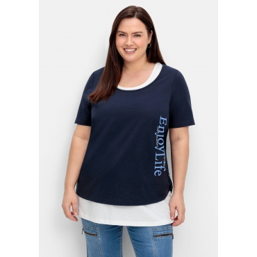 Jerseyshirt mit Wordingprint und separatem Top, nachtblau, Gr.40-58 