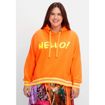 Neon-Kapuzensweatshirt mit Wordingprint, orange, Gr.40-54 