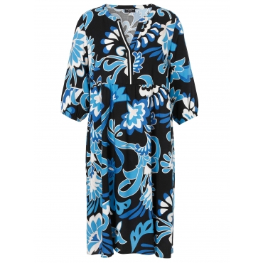Kleid in A-Linie, mit Blumenprint und V-Ausschnitt, blau gemustert, Gr.42-54 