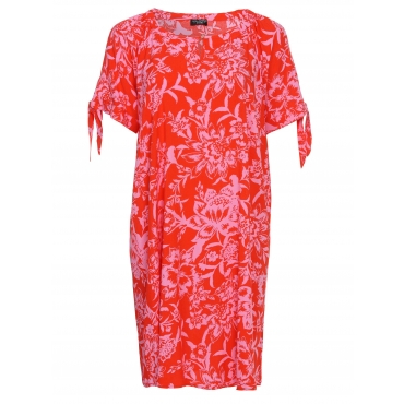 Kleid in A-Linie, mit floralem Muster und Knotendetail, rot bedruckt, Gr.42-54 