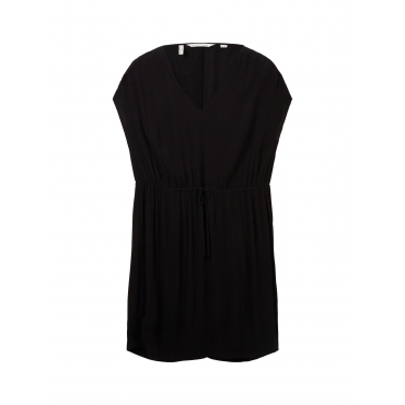Kleid in Crinkle-Optik, mit kurzen Fledermausärmeln, schwarz, Gr.44-54 