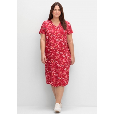 Kleid mit Knopfleiste und Blumendruck, rot gemustert, Gr.42-56 