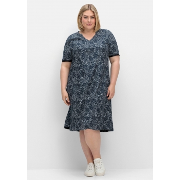 Kleid in leichter A-Linie, mit Punkte-Alloverprint, nachtblau gemustert, Gr.40-58 