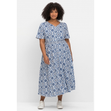 Kleid mit Alloverdruck und Smok-Taillenbund, blau gemustert, Gr.40-58 