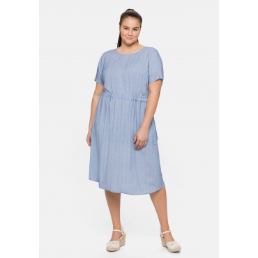 Kleid mit Alloverdruck und Taillen-Bindeband, mittelblau bedruckt, Gr.40-58 