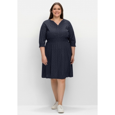 Kleid mit Minimalprint und Taillengummizug, nachtblau gemustert, Gr.40-58 