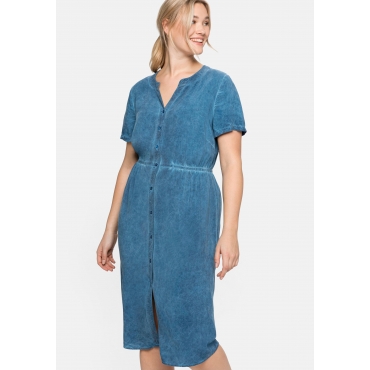 Kleid mit V-Schlitz, in Oil-dyed-Waschung, blau, Gr.40-58 