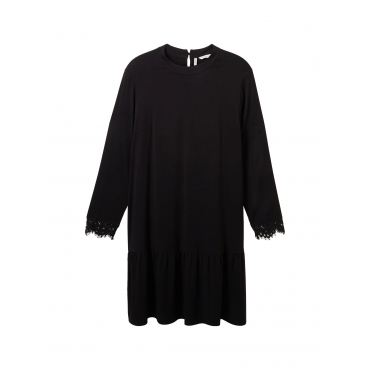 Kurzes Kleid mit Spitzenbesatz an den Ärmeln, schwarz, Gr.44-54 