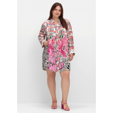 Maxikleid im Mustermix, mit Manschettenärmeln, weiß gemustert, Gr.40-56 