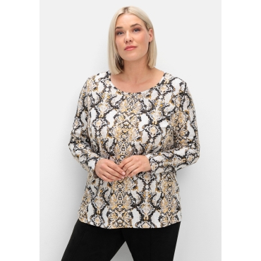 Langarmshirt mit Animalprint und Rundhalsausschnitt, beigefarben gemustert, Gr.40-56 