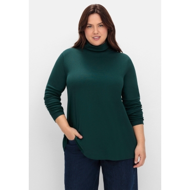 Langarmshirt mit Rollkragen, in A-Linie, tiefgrün, Gr.40/42-56/58 